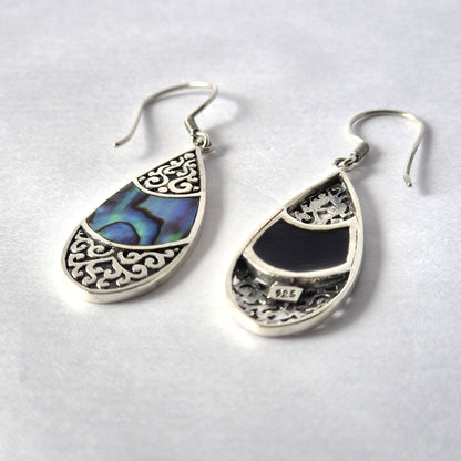 Boucles d'oreilles coquillage et argent - Larme ovale - Ormeau