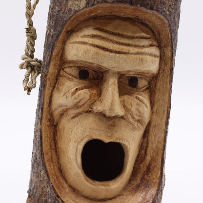 Baumstammgesicht – Vogelhaus – Griesgrämiger alter Mann