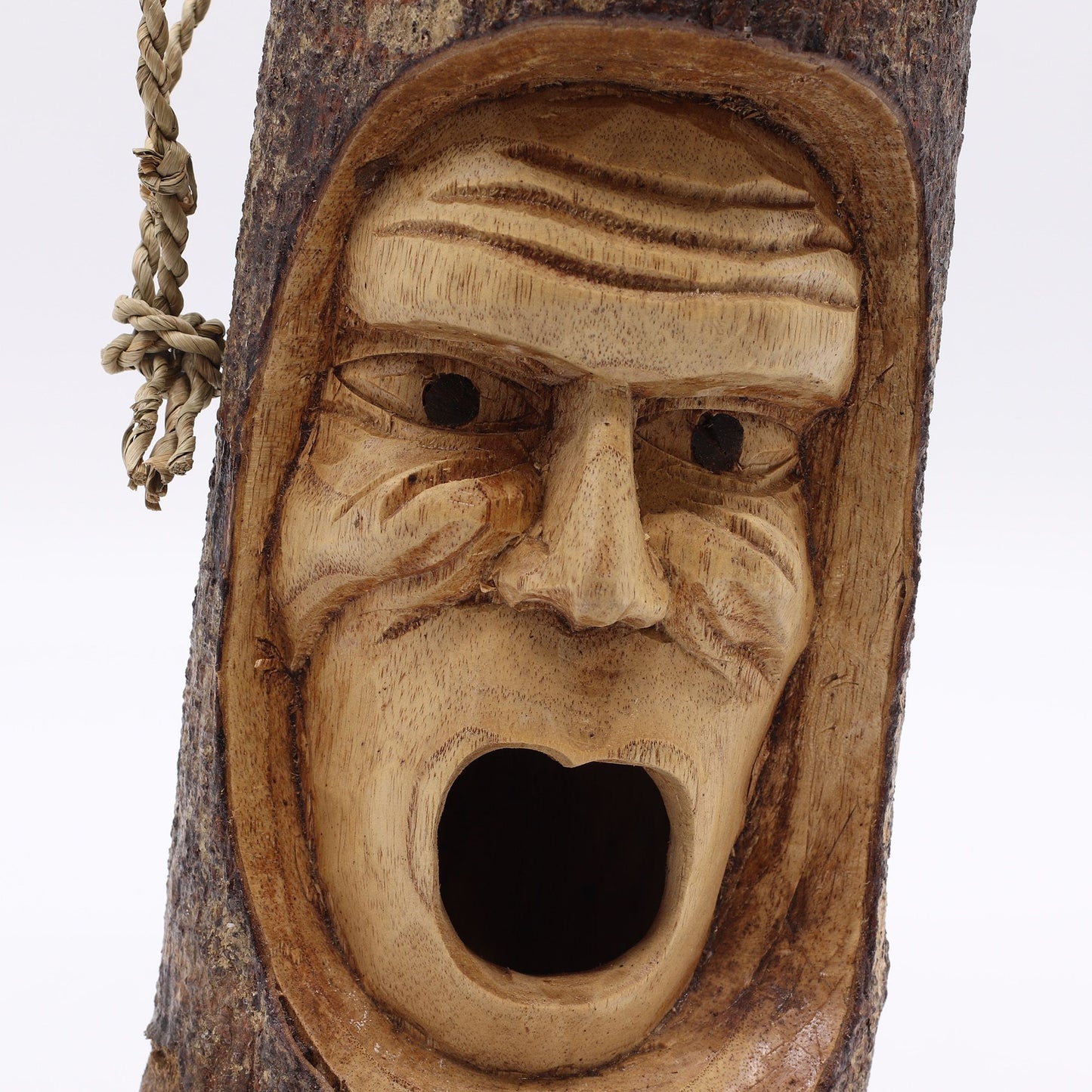 Baumstammgesicht – Vogelhaus – Griesgrämiger alter Mann