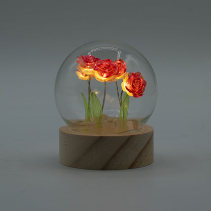 Domo de jardín Floral Glow - 5 rosas rojas - Batería LED