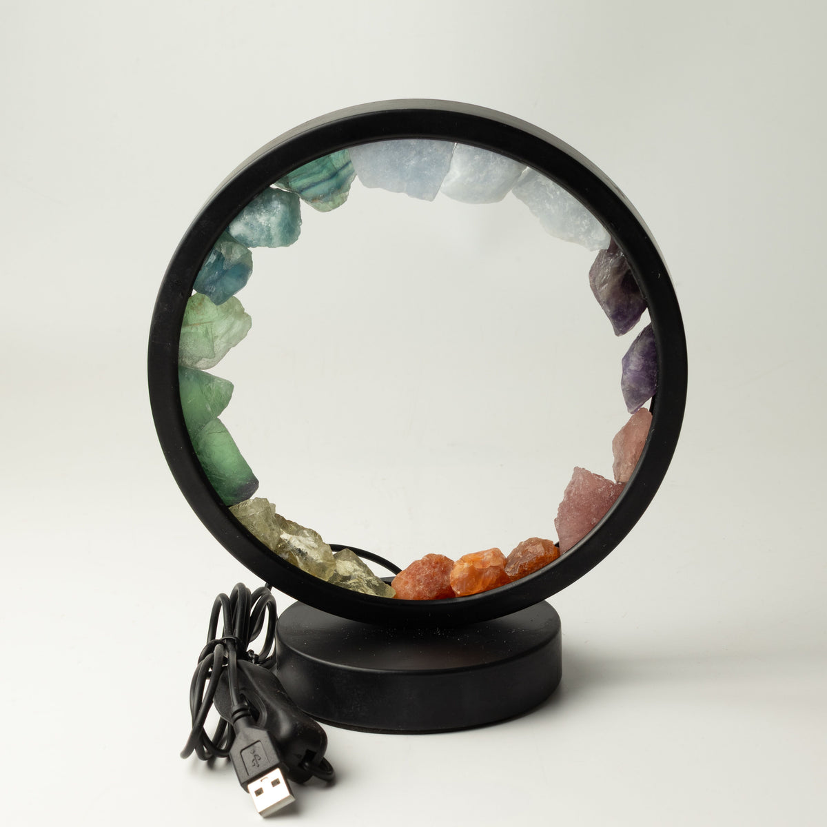 Lámpara con halo de piedras preciosas - 7 chakras - 7 gemas