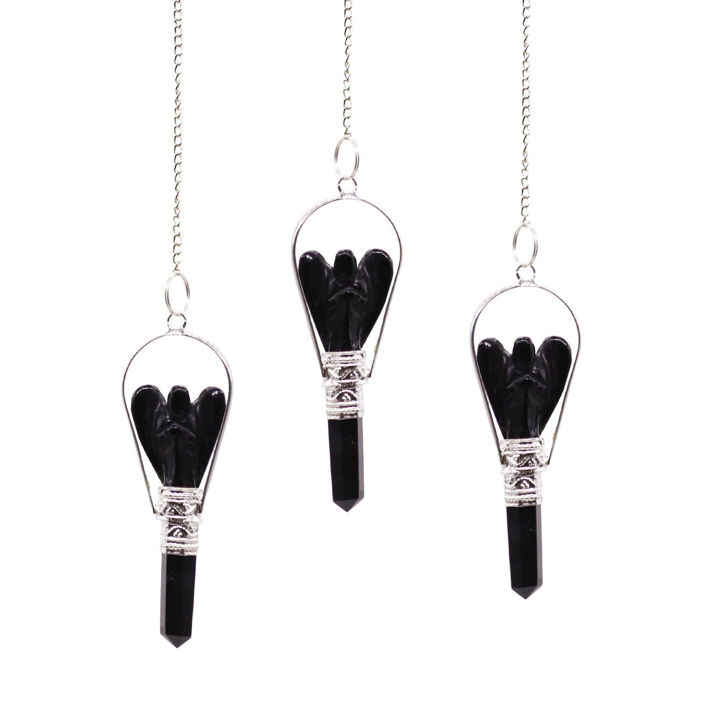 Péndulo de ángel con anillo de ágata negra
