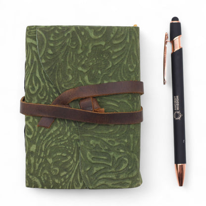 Carnets en cuir à bordure épaisse (5 x 3,5 pouces) - Motif labyrinthe vert