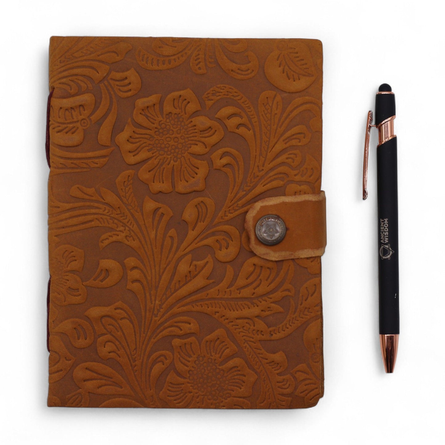 Carnets en cuir gaufré (18x13 cm) - Imprimé floral cannelle - 200 pages