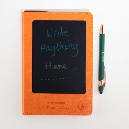 Cuaderno de intenciones A5 - Pantalla LCD borrable - Efecto cuero naranja - 80 hojas
