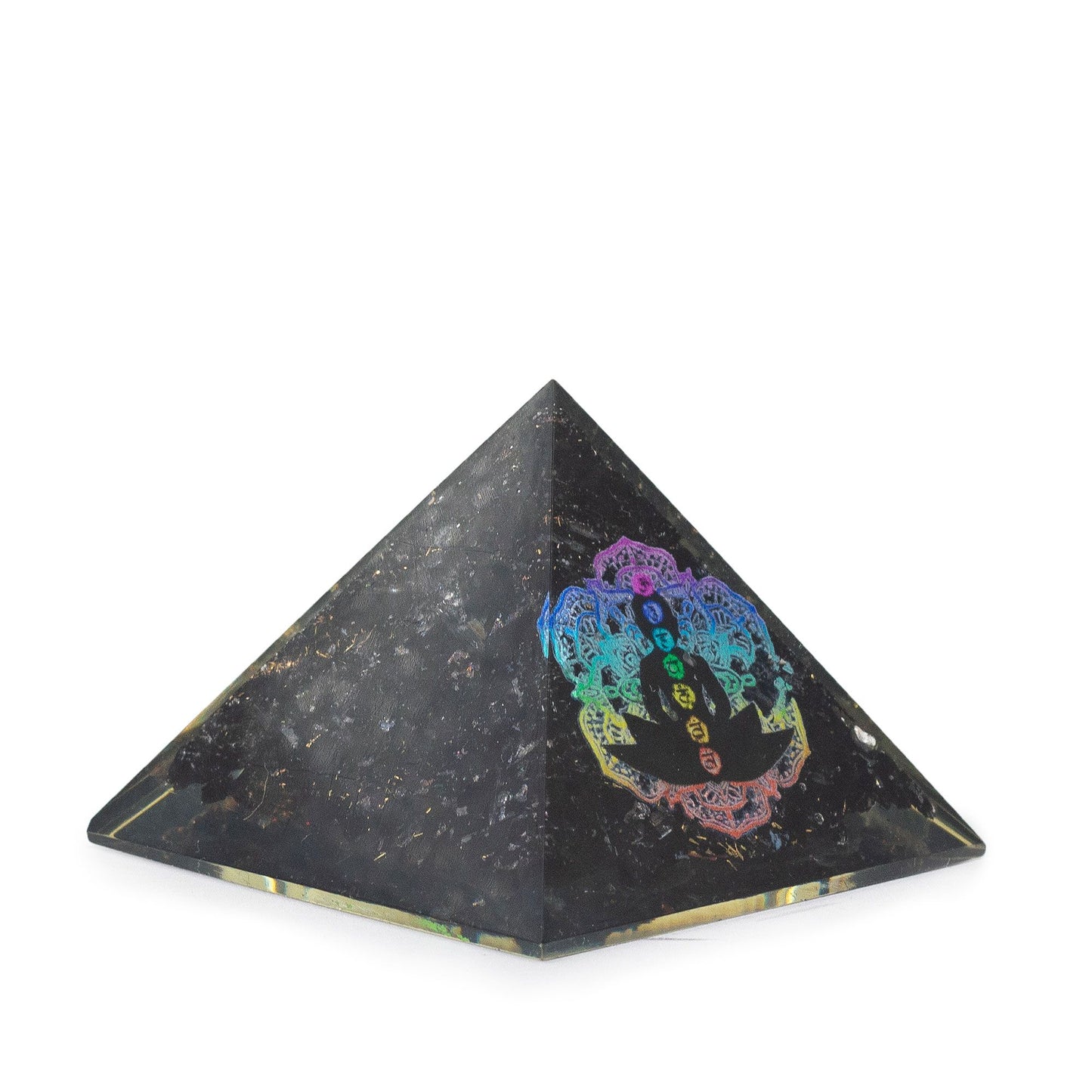 Kleine Orgonitpyramiden 5,5 x 4,5 cm – Buddha-Chakra – Schwarze Turmalin-Splitter