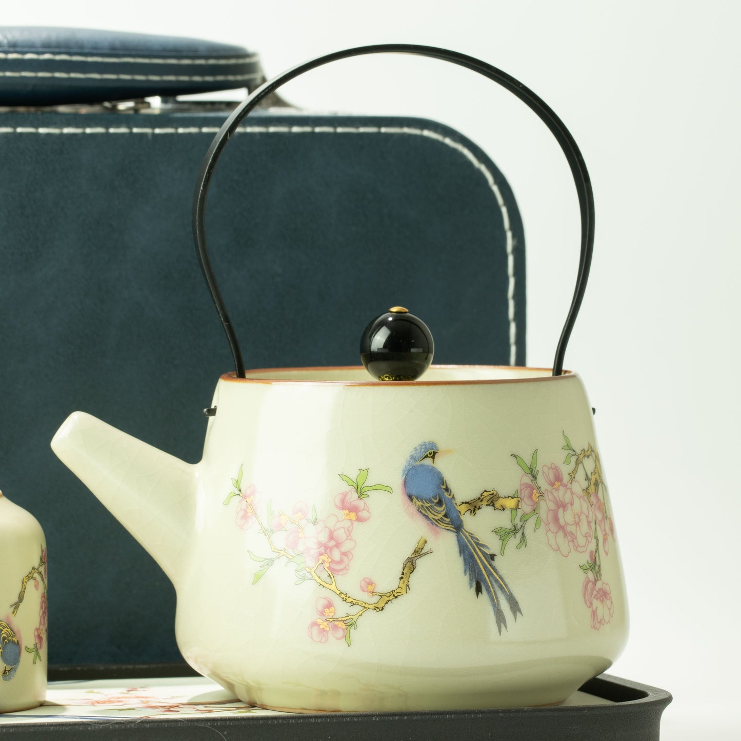 Juego de tetera para viaje y dos tazas - Pájaro Azul de la Dinastía Qing