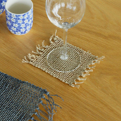 Lot de 4 sous-verres à franges naturels - Naturel