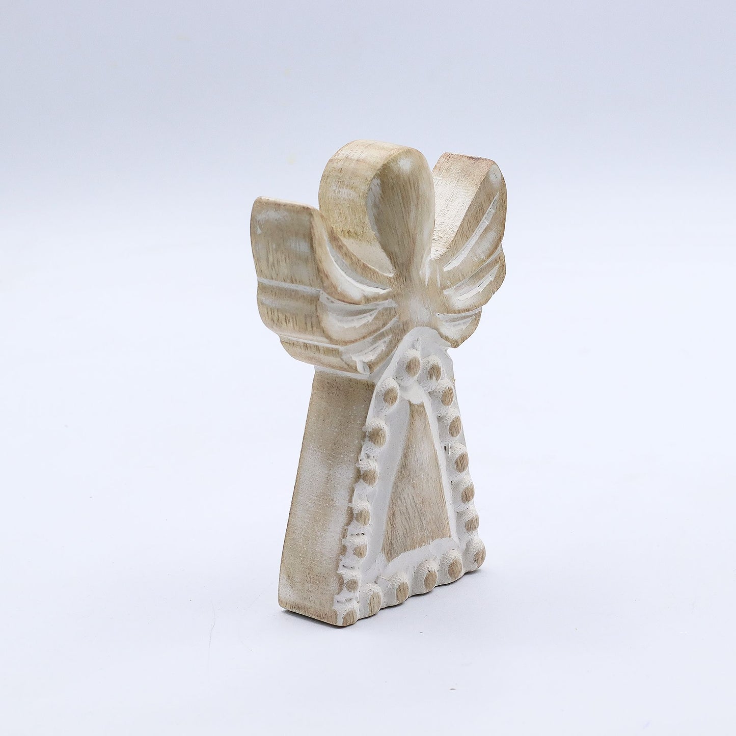 Ange en bois de manguier - Finition blanchie - 13 cm