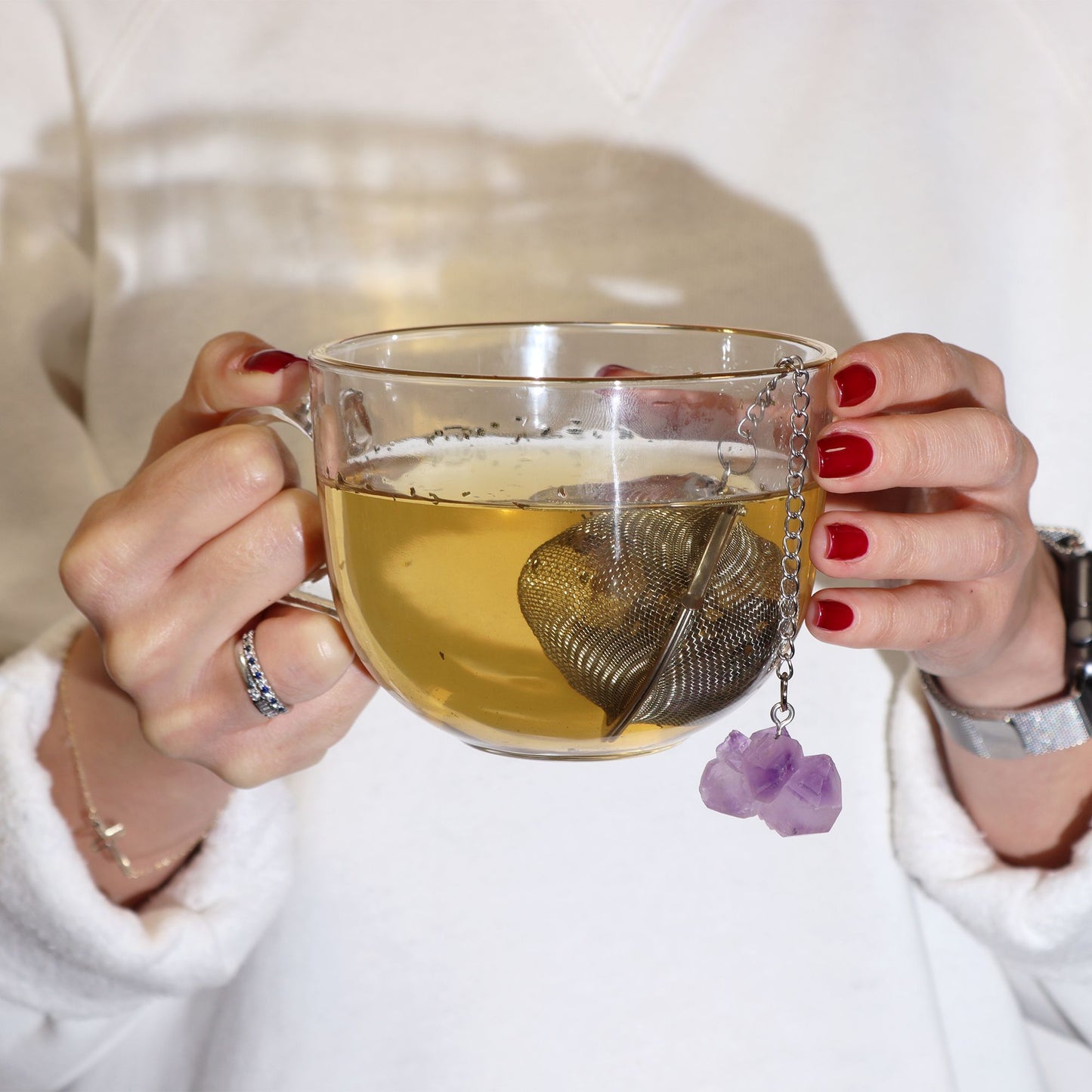 Colador de té de piedras preciosas de cristal crudo - Rainbow Moonstone