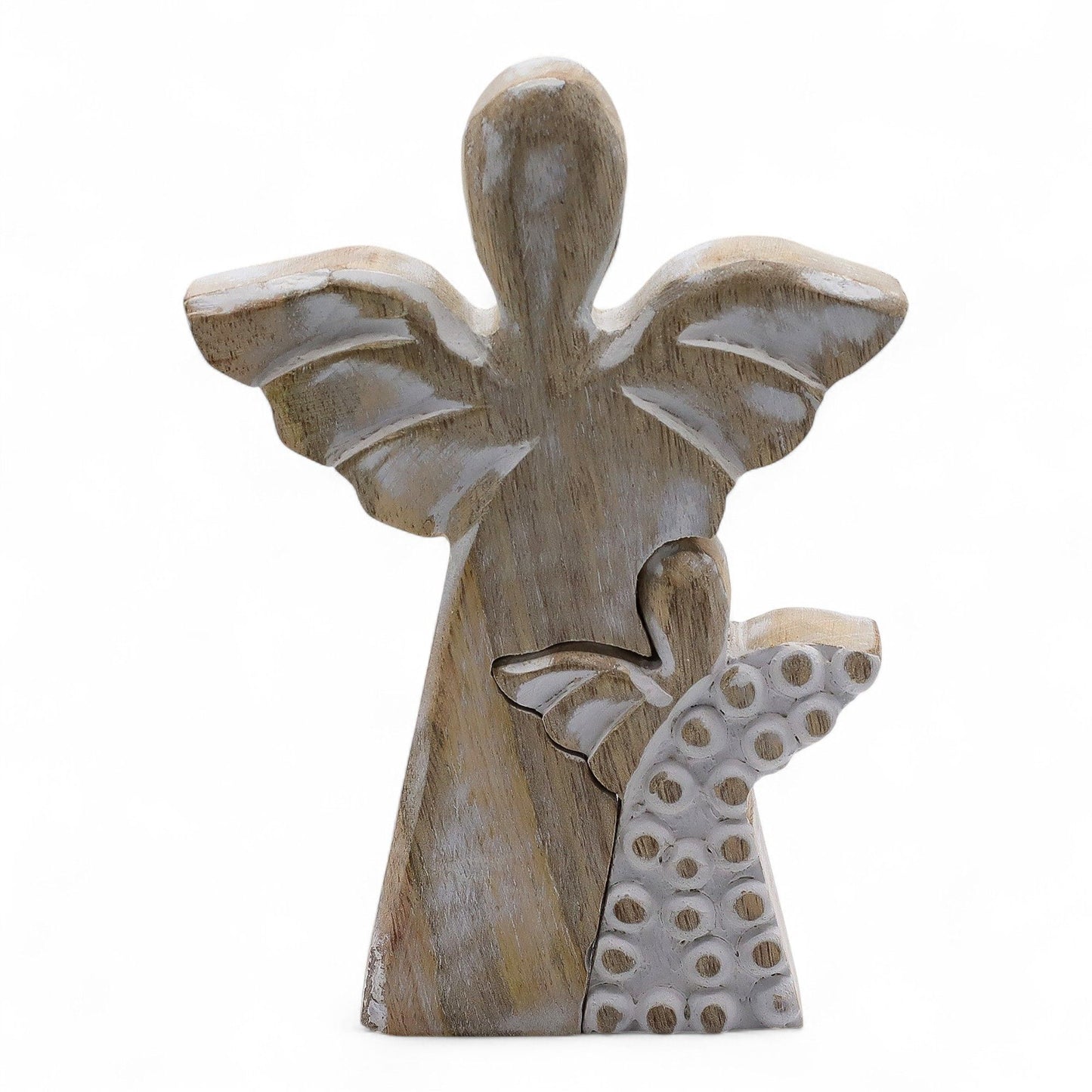 Ángel de madera de mango en ángel - Encalado - 15 cm
