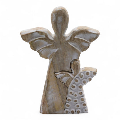 Ángel de madera de mango en ángel - Encalado - 15 cm