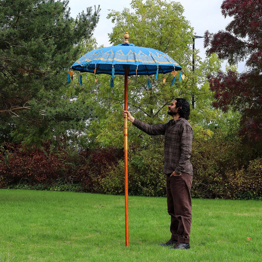 Bali Terrassenschirm – Baumwolle – Türkisfarbenes Dekor – 1,5 m