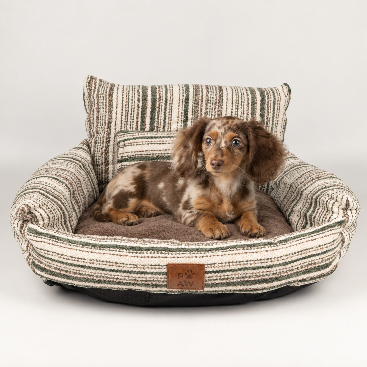 PAW Bed – Sofá pequeño – Rayas marrones – 50 × 50 × 26 cm