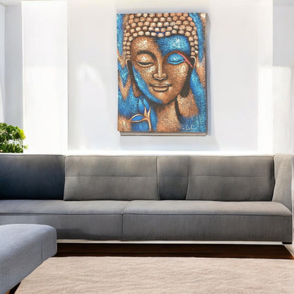 Pintura de Buda - Flor Bronce y Azul