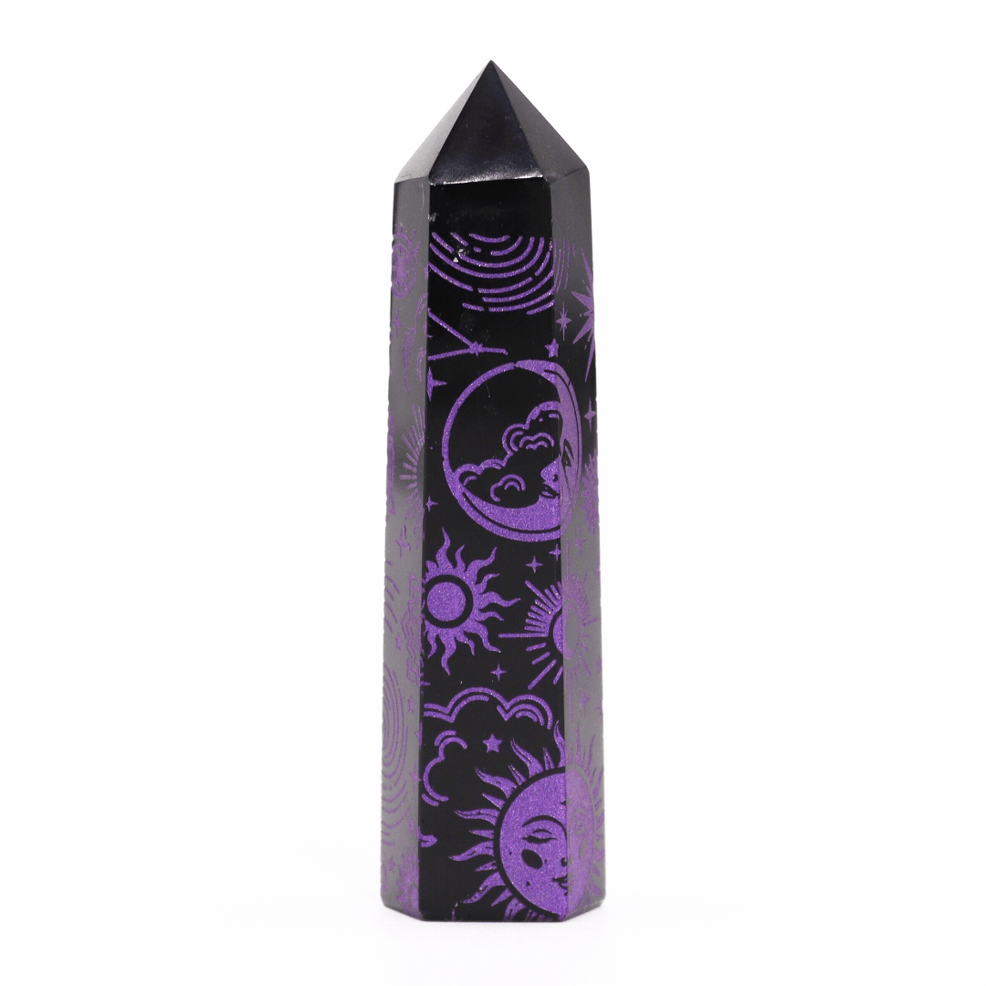 Pointes d'obsidienne noire (environ 60-70 g, 9 cm) - Histoire mystique - Violet foncé