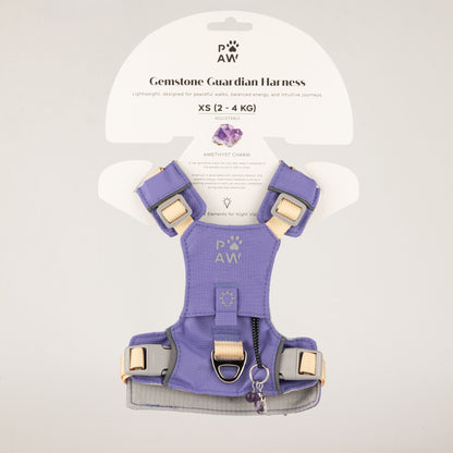PAW - XS (2-4 kg) Arnés de paso para perros Guardian con malla reflectante - Lavanda - Colgante de amatista