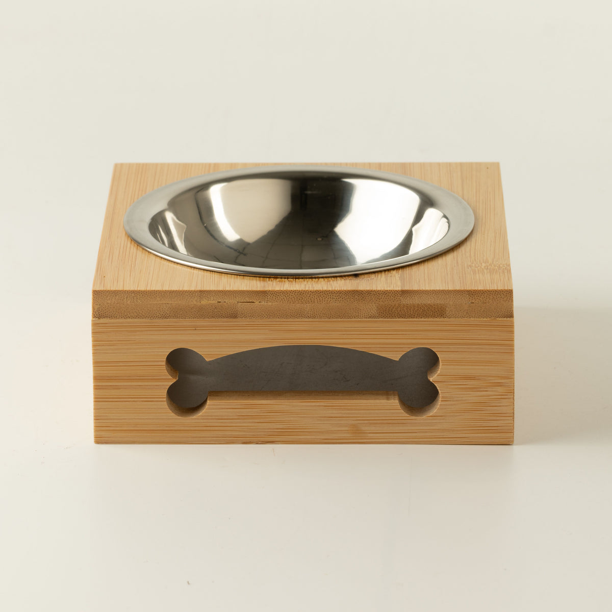 Cuencos para comida PAW - de acero inoxidable único (201) en soporte de madera - 12 cm