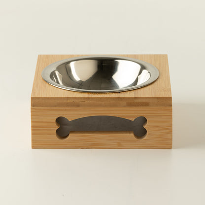 Cuencos para comida PAW - de acero inoxidable único (201) en soporte de madera - 12 cm