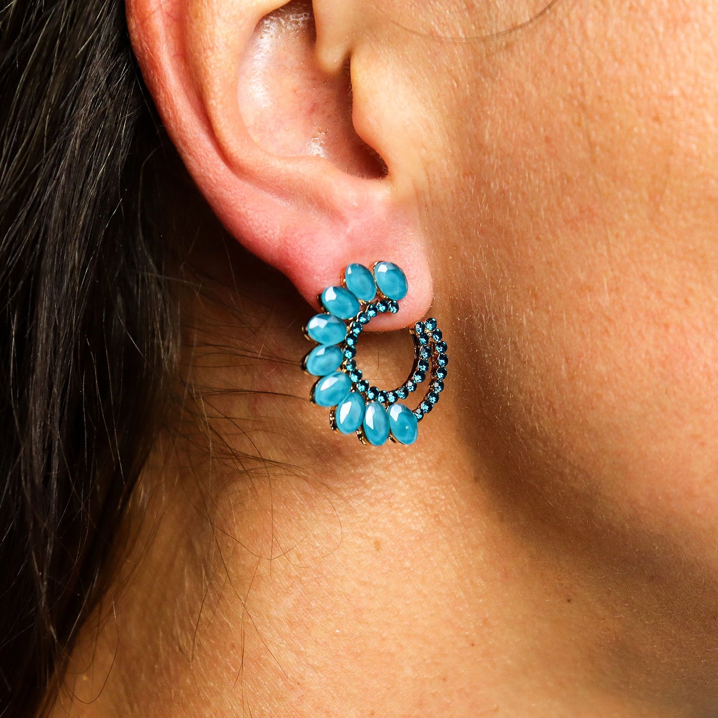 Petrol - Vintage Glas - Creolen - Ohrringe