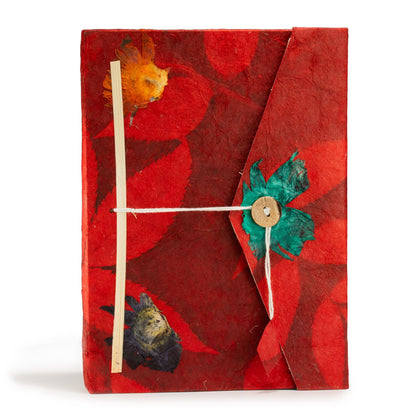 Cahier Lokta à fleurs – Grand (21x15cm) – 45 feuilles – Comprend un marque-page – rubis