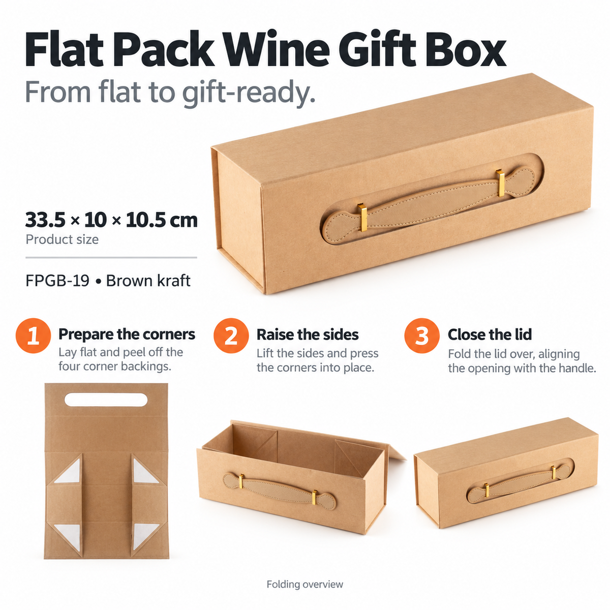Caja de regalo plana - Forma de caja de vino (33.5x10x10.5 cm) - Blanco