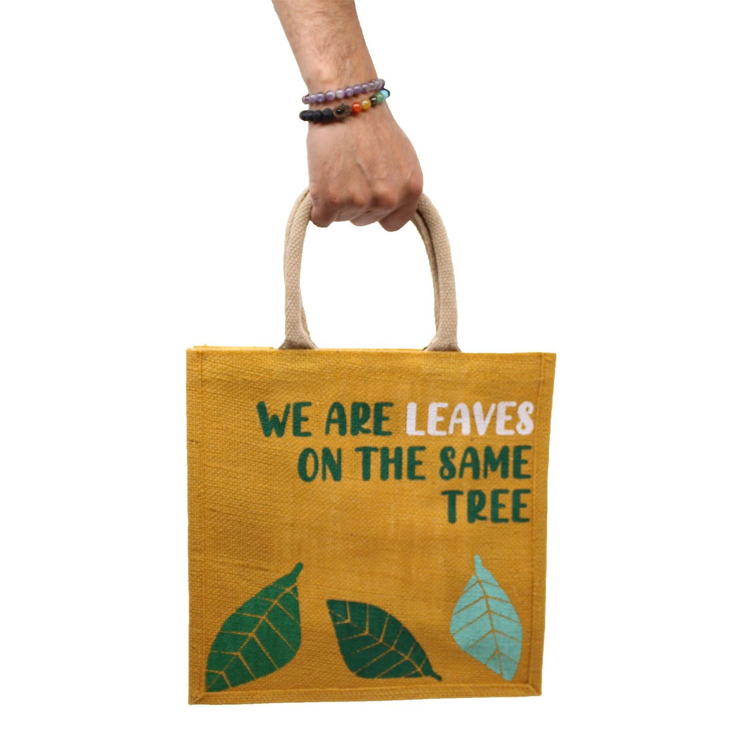 bolsa de yute estampada - Somos flores - Oliva, Rosa y Natural