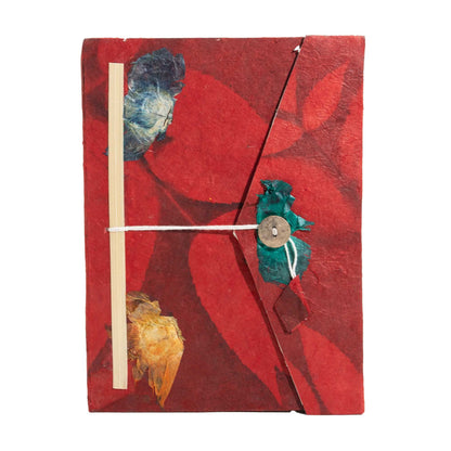 Cahier Lokta à fleurs – Grand (21x15cm) – 45 feuilles – Comprend un marque-page – rubis