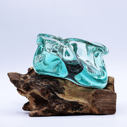 Cendrier en verre fusionné épais / Bougeoir en bois 23 cm