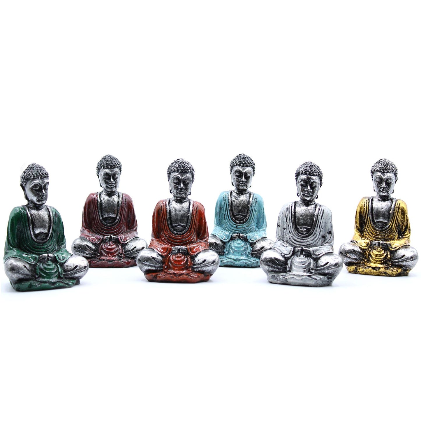 6 x Mini-Buddha in Silber (verschiedene Farben)