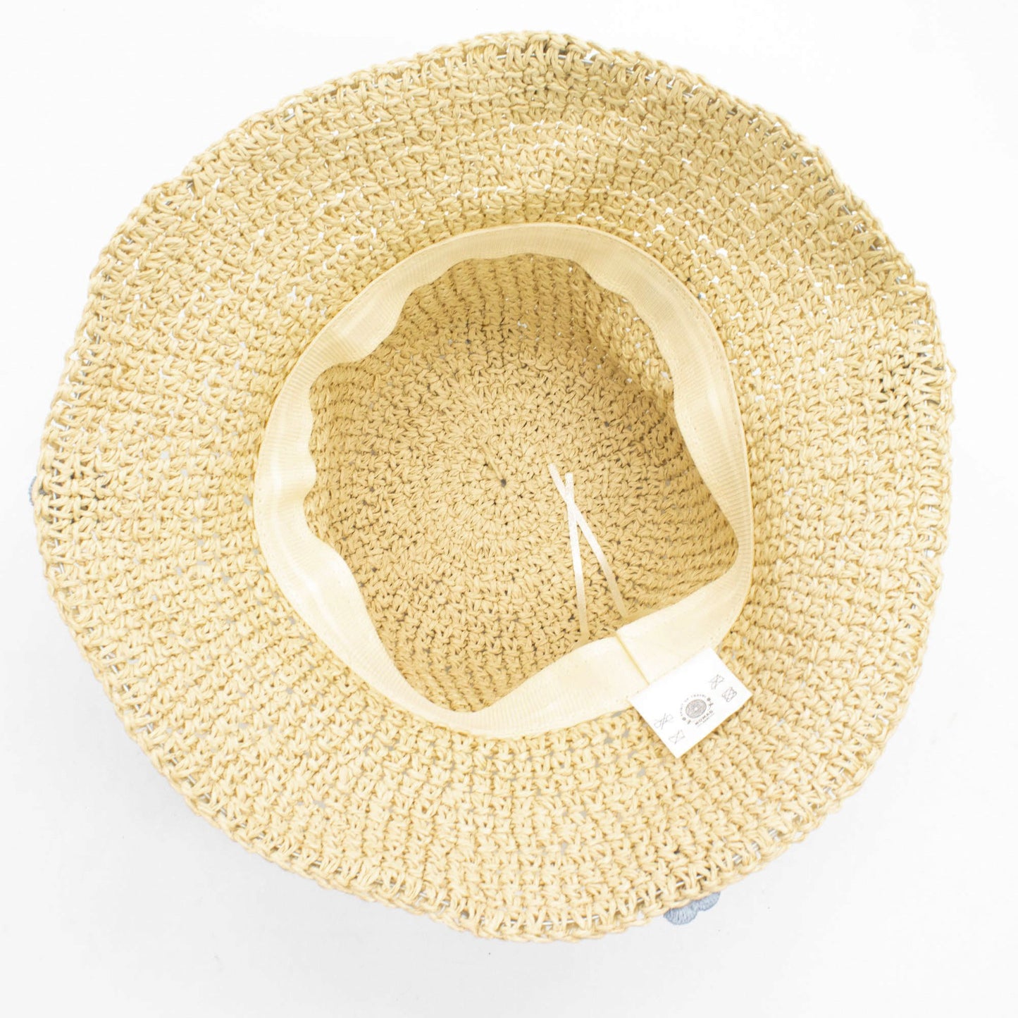 Chapeau de soleil souple en paille Nomad Sari - Fleurs beiges et bleues