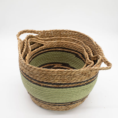 Große Baumwoll- und Seegraskörbe – Natur, Schwarz und Grün – 3er-Set