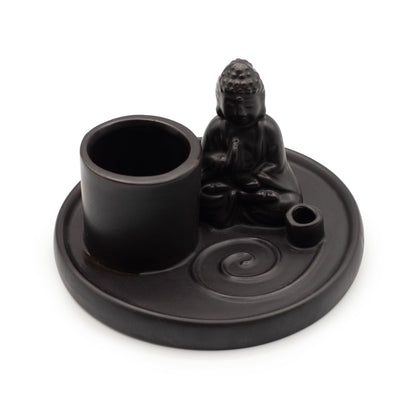 Porte-encens multifonctionnel Bouddha - Céramique noire mate