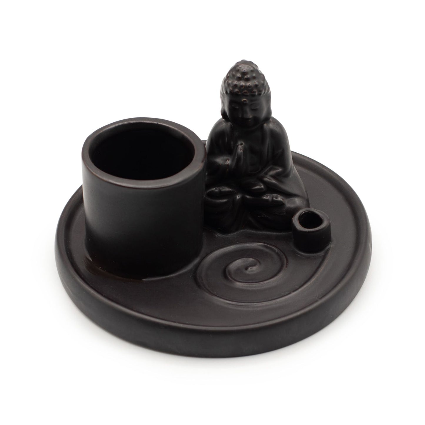 Porte-encens multifonctionnel Bouddha - Céramique noire mate