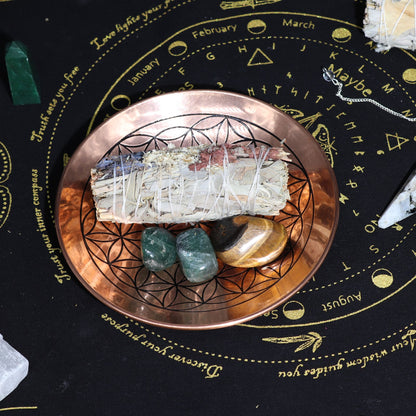 Assiette d'offrande en cuivre - Fleur de vie