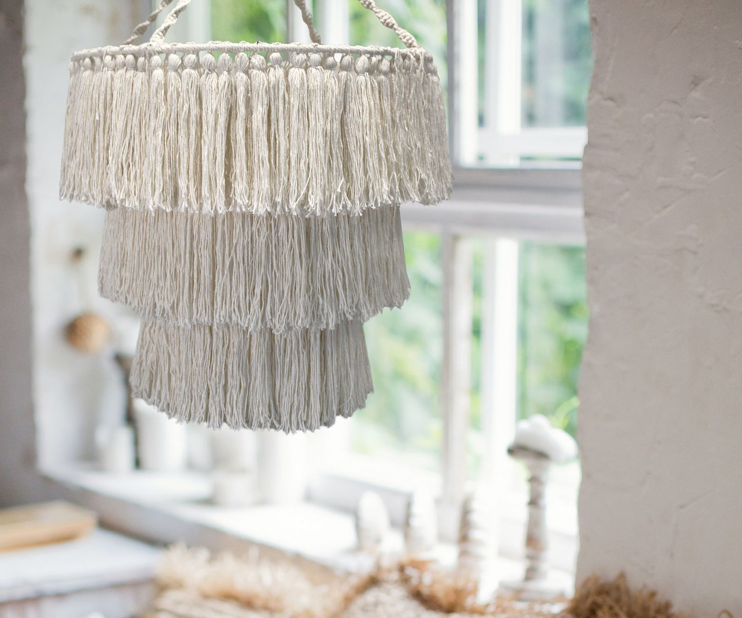 Lustre en macramé doux - Naturel