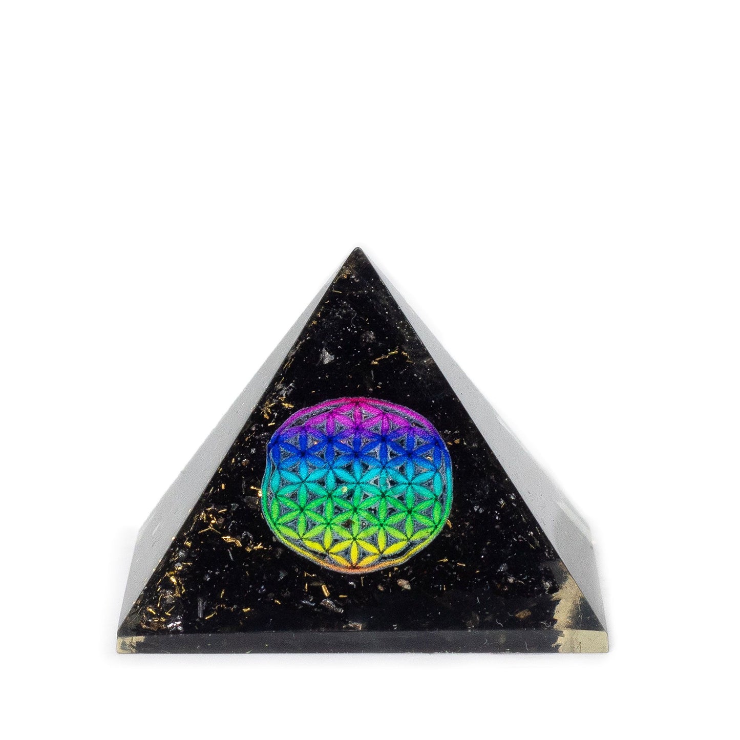 Kleine Orgonitpyramiden 5,5 x 4,5 cm – Blume des Lebens – Stücke aus schwarzem Turmalin