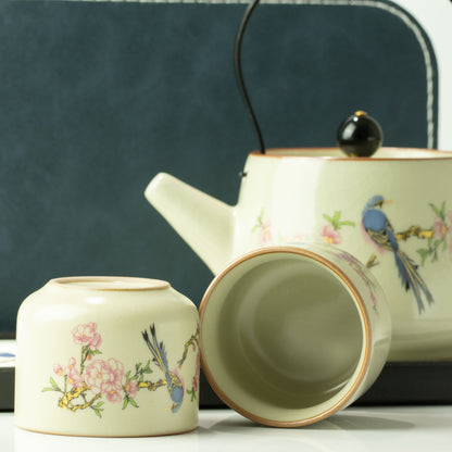 Juego de tetera para viaje y dos tazas - Pájaro Azul de la Dinastía Qing