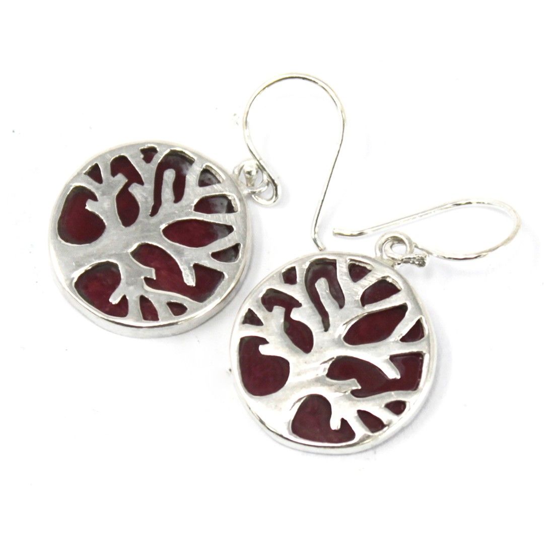 Pendientes Plata Árbol Vida 15mm Coral