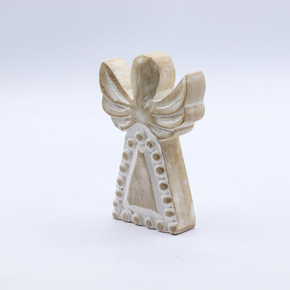 Ángel de Madera de Mango - Acabado Blanqueado - 13 cm
