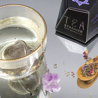 Colador de té de piedras preciosas de cristal crudo - Racimo de amatista