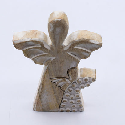 Ángel de madera de mango en ángel - Encalado - 15 cm