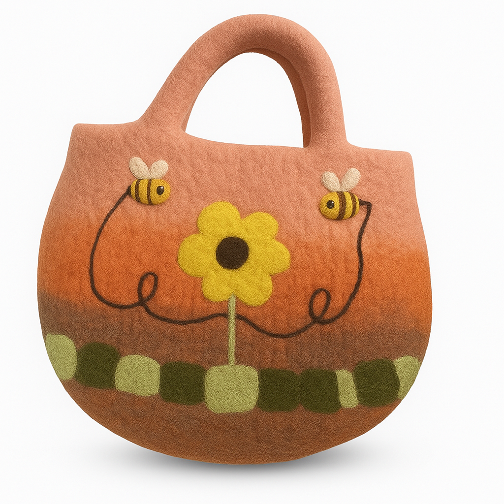 Sac en feutre avec tournesols et abeilles - 35 x 27 cm