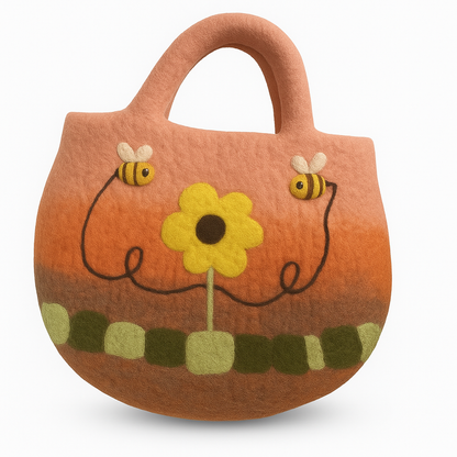 Sac en feutre avec tournesols et abeilles - 35 x 27 cm