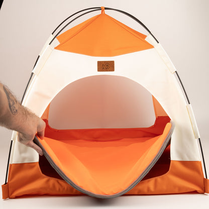 Cama PAW – Tienda beige y naranja – 58 × 58 × 48 cm