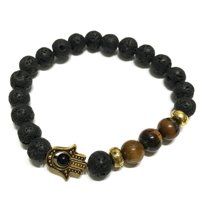 Lavastein-Armband – Hamsa – Tigerauge