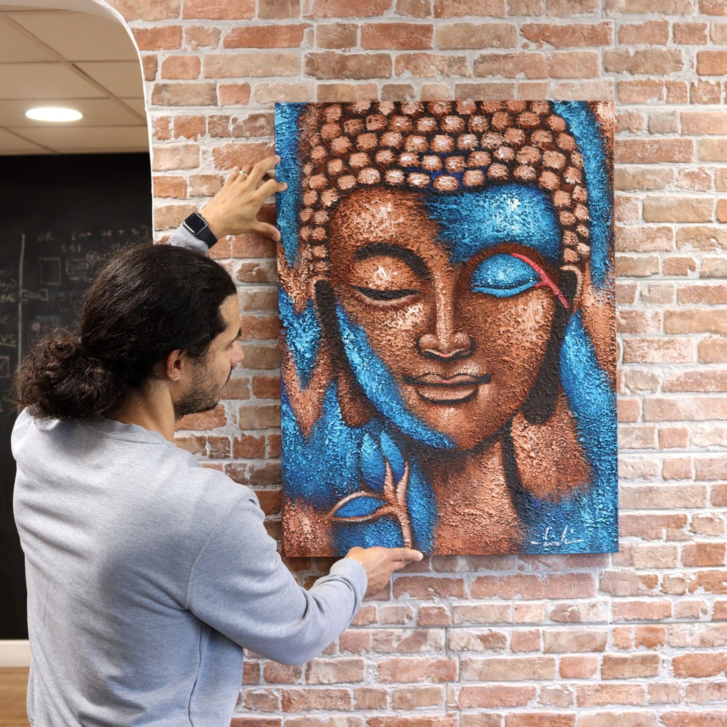 Pintura de Buda - Flor azul y dorada