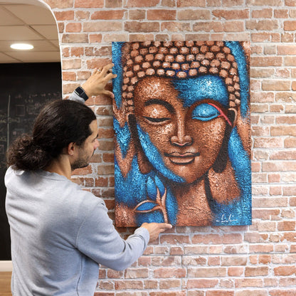 Pintura de Buda - Flor azul y dorada