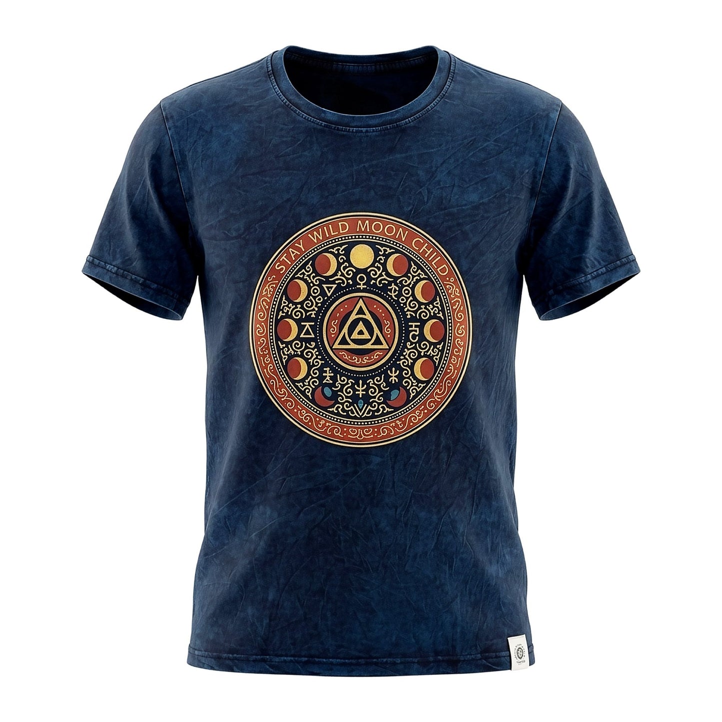 Nomad Sari Stonewashed Cotton T-Shirt - Mantente salvaje, hijo de la luna - Azul - Mediano