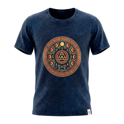 Nomad Sari Stonewashed Cotton T-Shirt - Mantente salvaje, hijo de la luna - Azul - Mediano